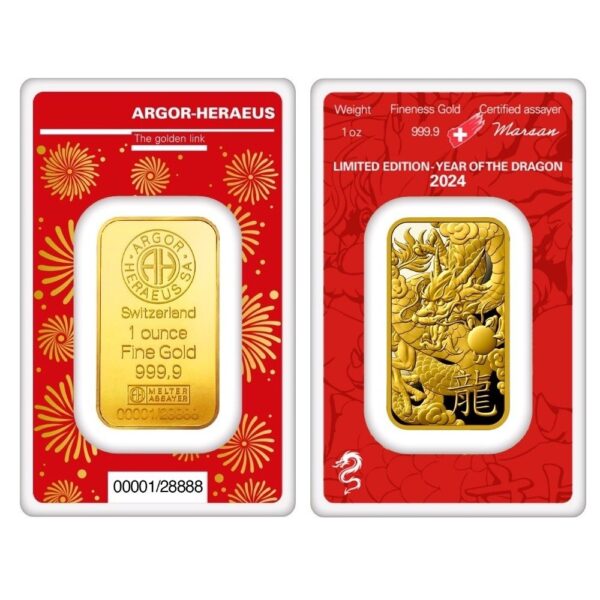 Gold-Bar-Agor-Heraeus-Minted-Lunar-2024-Dragon-ounce-1-oz-ObvRev-